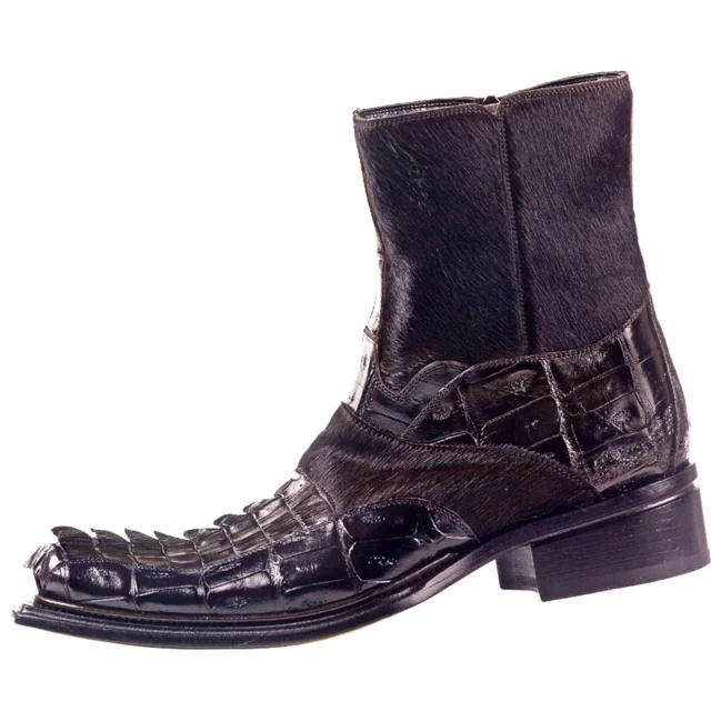 Boots club style-Mauri Royal 42746 Dark Brown Genuine Hornback Baby Crocodile/Marbleized Pony Hair Boots