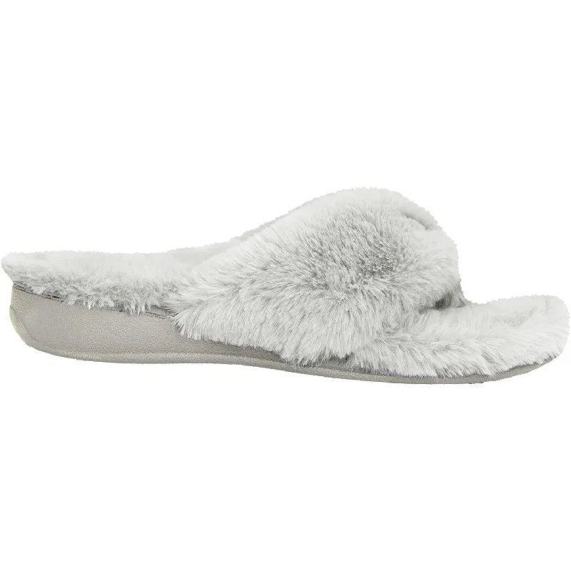 Engraved Slippers-Plush slippers for at-home relaxation style-Women's Vionic Gracie Plush Light Grey Faux Fur