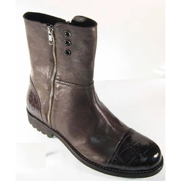 Boots plus size-Mauri Drak Brown Genuine Alligator Side Zipper Boots