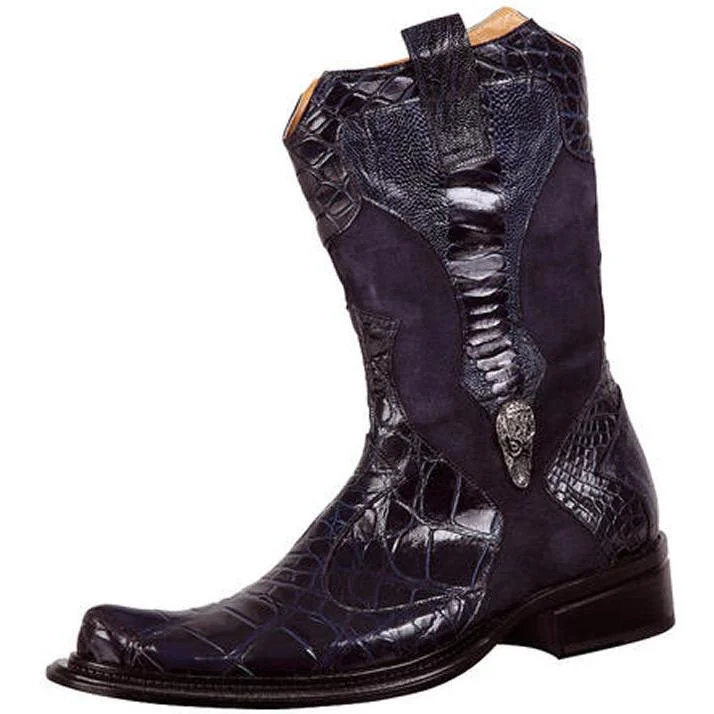 Boots fan merchandise-Mauri 44158 Chatelet Wonder Blue Alligator/Ostrich Leg/Suede Boots