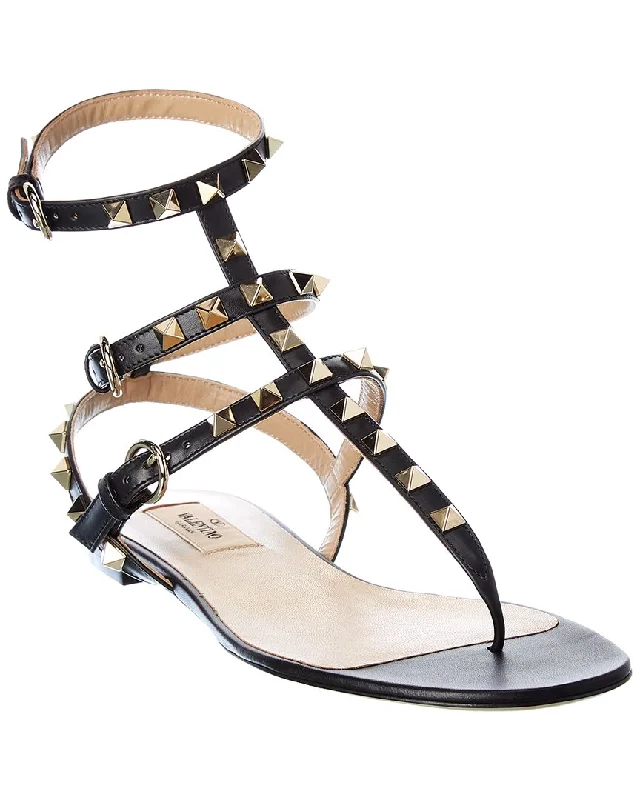 Boho Sandals-Sandals for walking on various terrains-Valentino Rockstud Caged Leather Ankle Strap Sandal