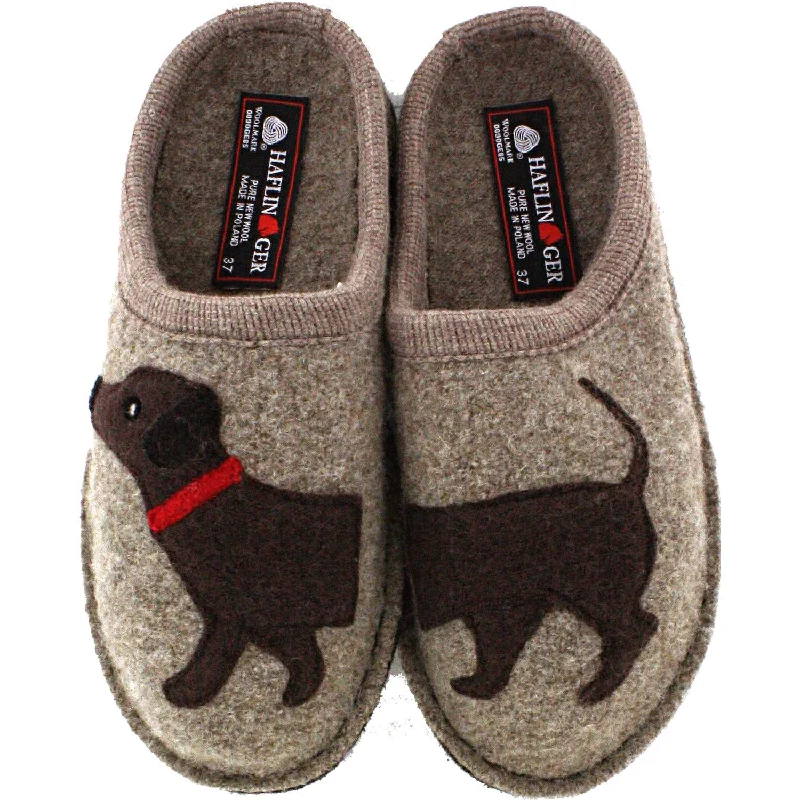 Convertible Slippers-Stylish slippers for lounging at home-Women's Haflinger Doggy Earth Boiled Wool