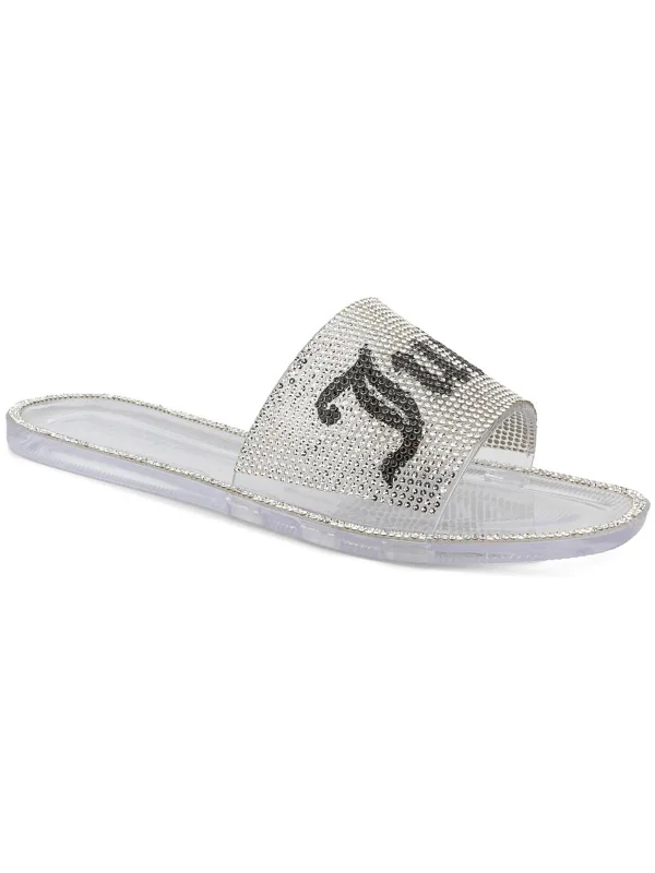 Sandals for Pleasure-Comfortable sandals for outdoor sports-Hylton Womens Logo Rhinestone Pool Slides