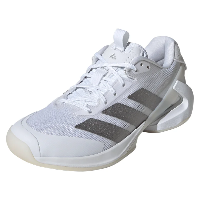 Women`s Adizero Ubersonic 5 Tennis Shoes White and Silver Metallic