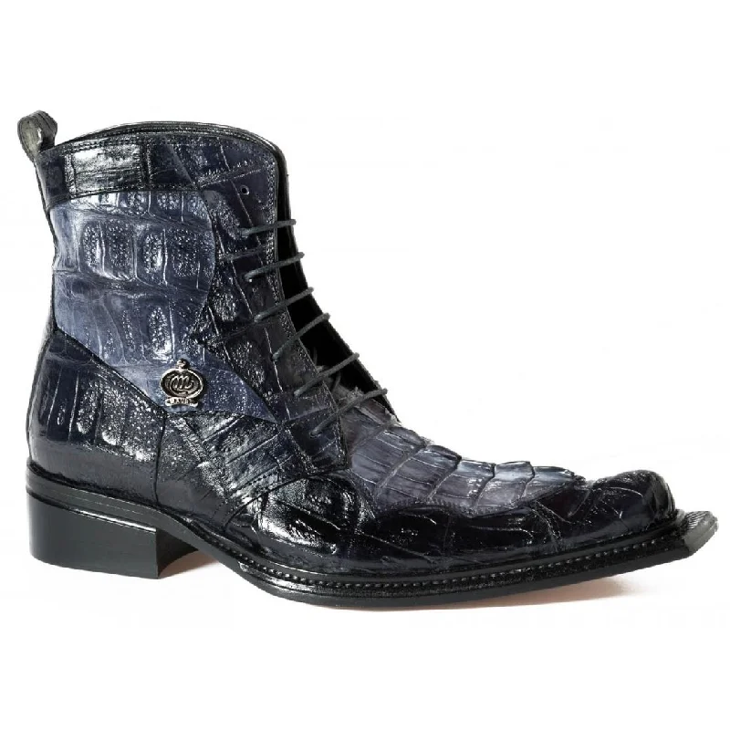 Boots gym rugged-Mauri Raffaello 42742 Black/Medium Grey Genuine Baby Crocodile Hand Painted/Hornback Crocodile Tail Boots