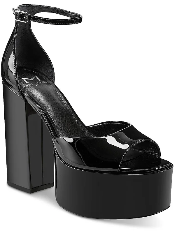 Sandals for Peace-Sandals for travel with extra footbed protection-Della Womens Patent Leather Peep-Toe Platform Sandals