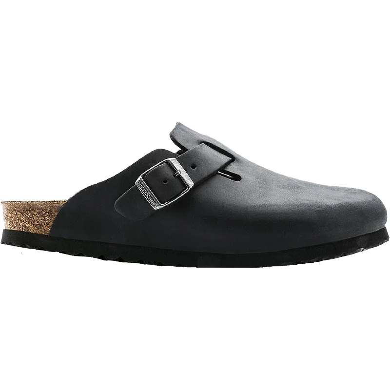 slip-on mules for quick convenience-Unisex Birkenstock Boston Black Oiled Leather