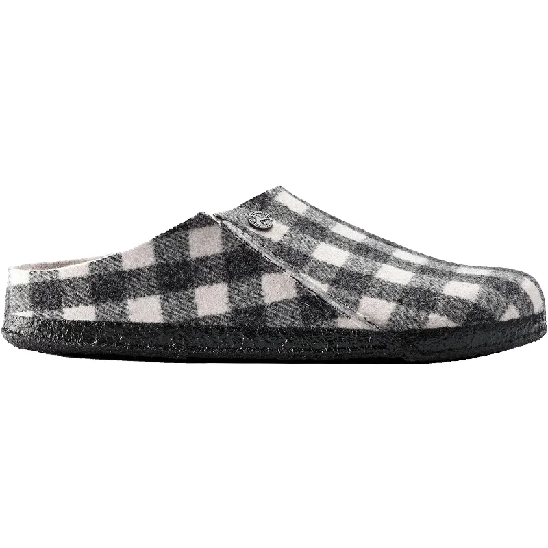 Earth-Tone Slippers-Snuggly slippers for feeling pampered indoors-Women's Birkenstock Zermatt Plaid White/Natural Wool