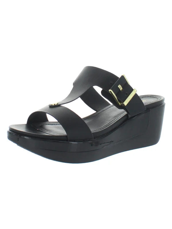 Bold Sandals-Sandals for walking with breathable design-Pepea Buckle Womens Faux Leather Open Toe Wedge Sandals