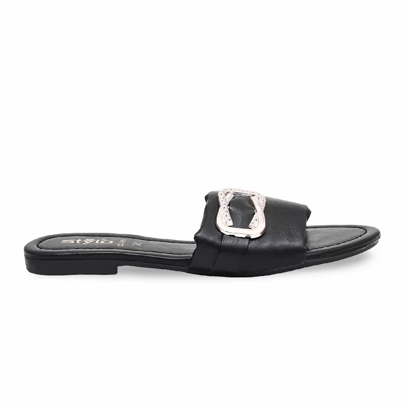 Worn-Look Slippers-Cozy slippers for relaxed days at home-Black Casual Slipper CL1665