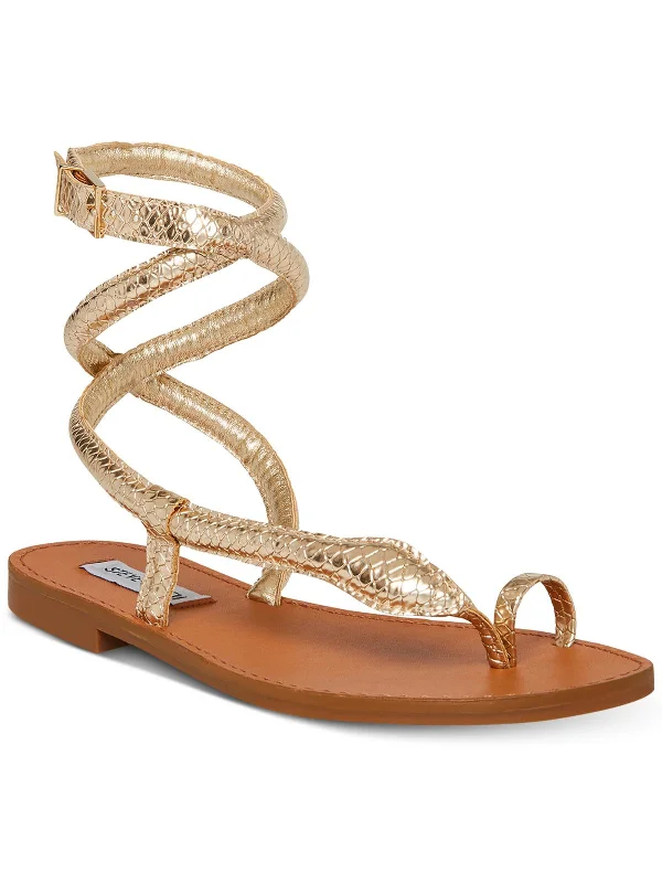 Classic Sandals-Sandals for walking and hiking-Scales Womens Snake Print Toe Loop Ankle Strap