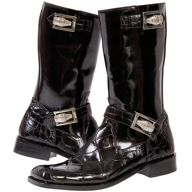 Boots metallic finish-Mauri Uptown 44224 Black Genuine Alligator/Brushed Off Calf Boots