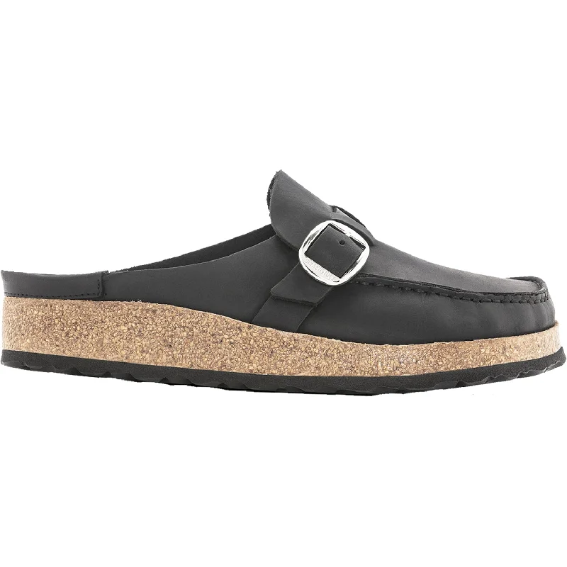 clogs with cozy fabric for warmth-Women's Birkenstock Buckley Black Oiled Nubuck Leather