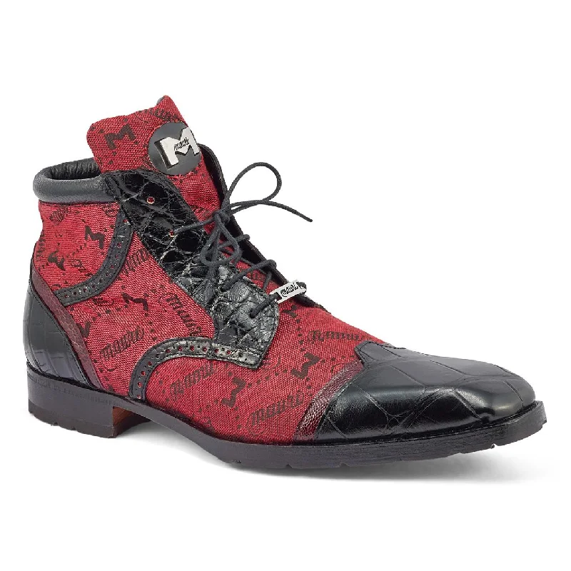 Boots rainbow step-Mauri Jetset Black/Ruby Red Genuine Alligator/Ostrich Leg/Mauri Fabric Derby Boots 3069