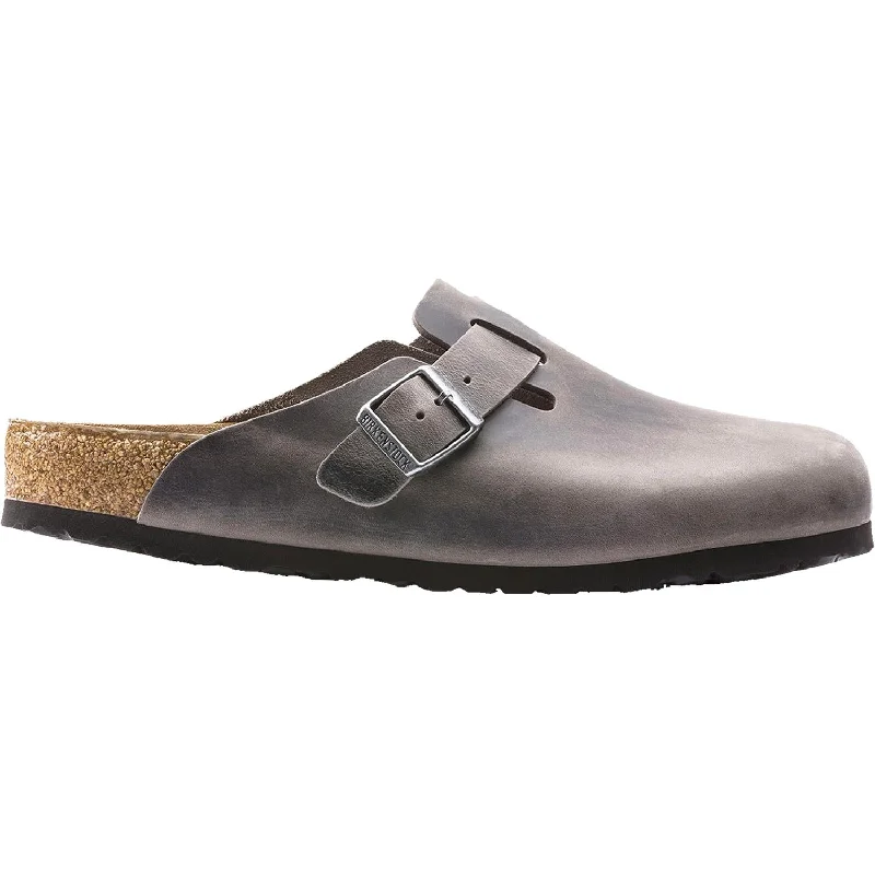 slip-on clogs for perfect outdoor wear-Unisex Birkenstock Boston Iron Oiled Leather