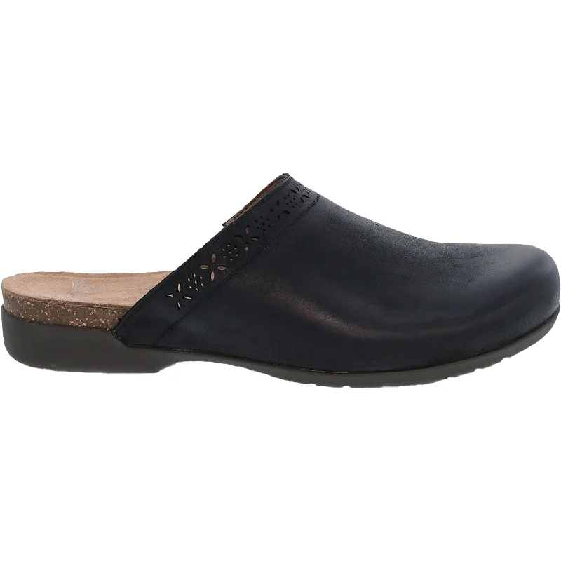 slip-on clogs with comfortable interior-Women's Dansko Robbie Black Burnished Nubuck