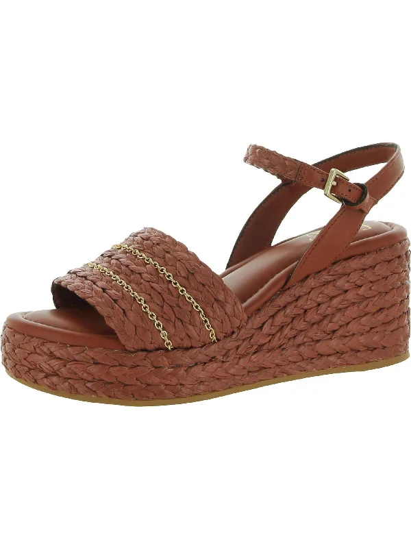 Sandals for Dresswear-Comfortable sandals for outdoor fun-Peachy Womens Raffia Faux Leather Wedge Sandals