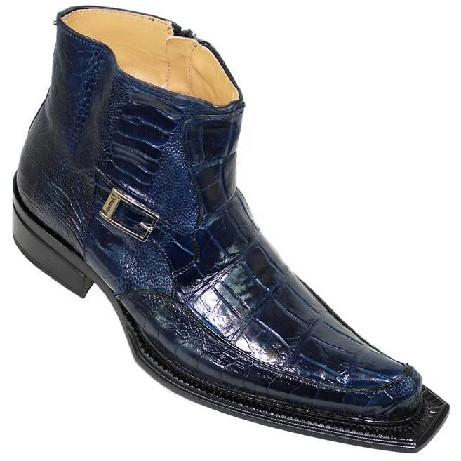 Boots hip hop-Mauri Chic Saloon 42405 Wonder Blue Genuine Alligator/Ostrich Pointed Toe Boots