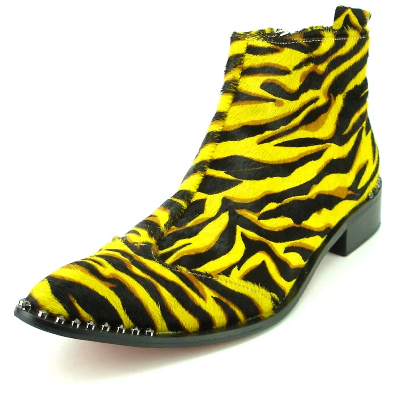 Boots comm chic-Fiesso FI-7315 Yellow Black Leopard Boots