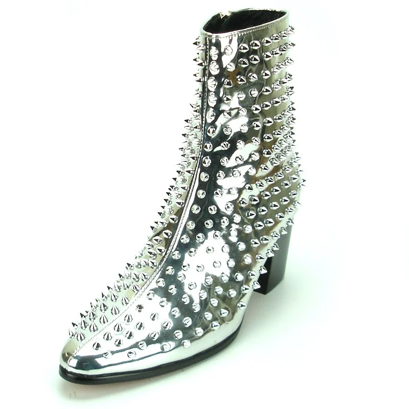 Boots for women-Fiesso FI-7142 Silver Boots