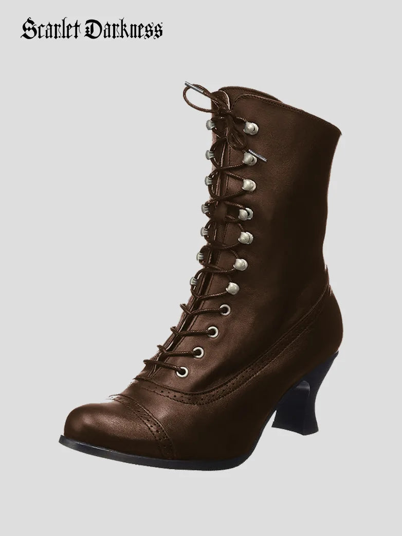 Boots platform lift-Women's Victorian Gothic Mid-calf High-heeled Boots