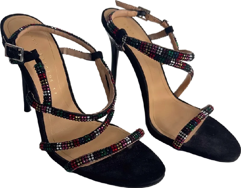 Zara Black/ Rainbow Crystal Strappy Heels EU 37 UK 4