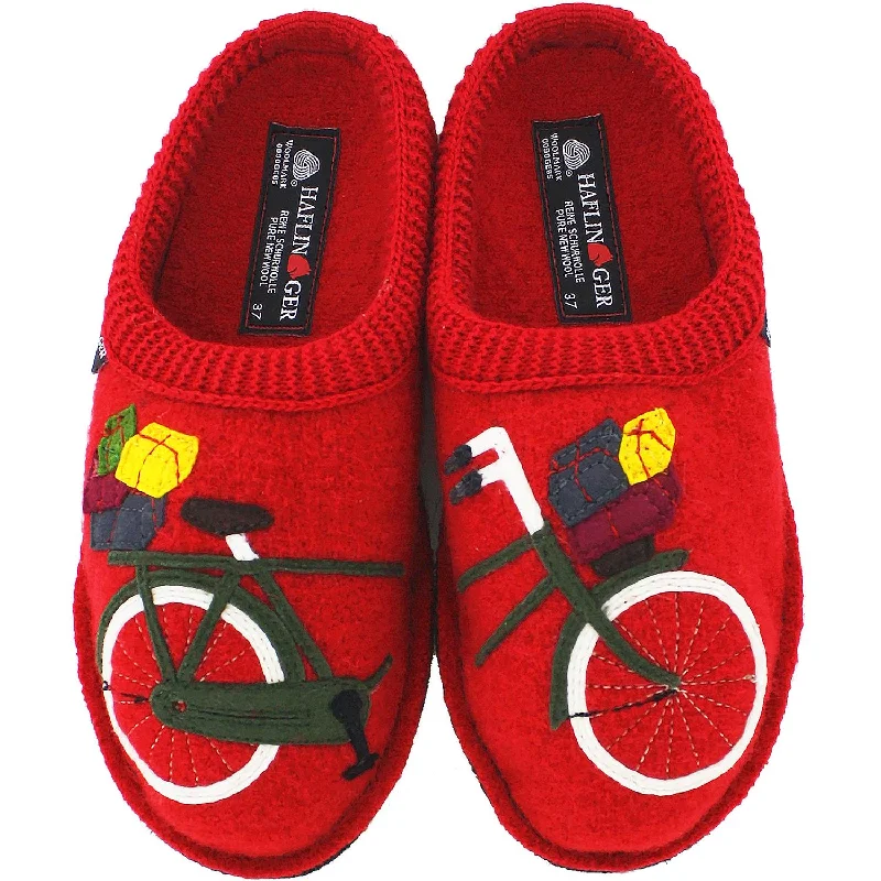 Pool Slippers-Plush slippers for enjoying your indoor space-Women's Haflinger Bicycle Red Wool