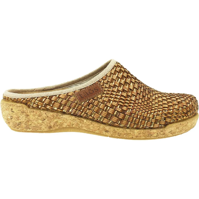 clogs with classic wood finish-Women's Taos Primavera Tan/Bronze Synthetic