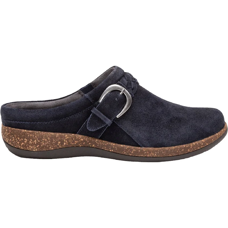 clogs with arch support for better walking-Women's Aetrex Libby Navy Suede