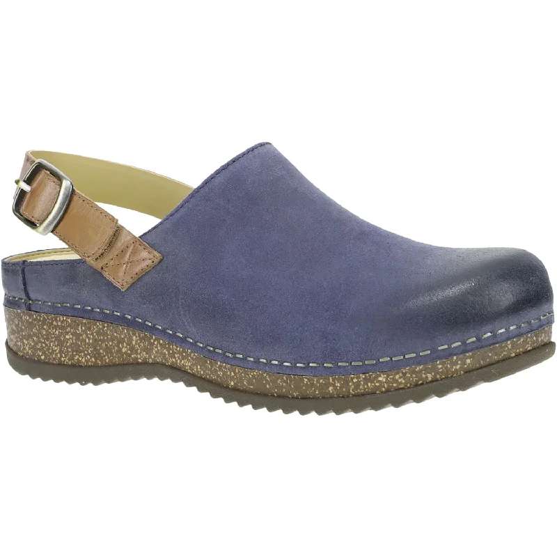 mules with fun embellishments-Women's Dansko Merrin Blue Burnished Suede