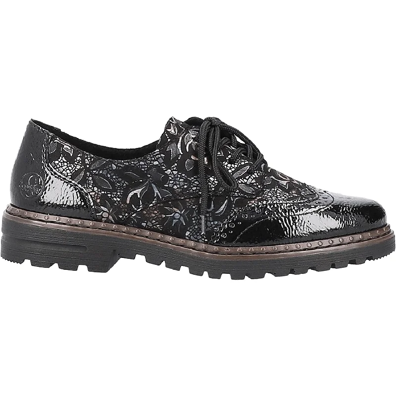 Casual Shoes with mesh inserts-Casual-shoes-for-exploring-new-trails-Women's Rieker 54801-90 Ulla 01 Black Metallic Floral Nubuck/Patent