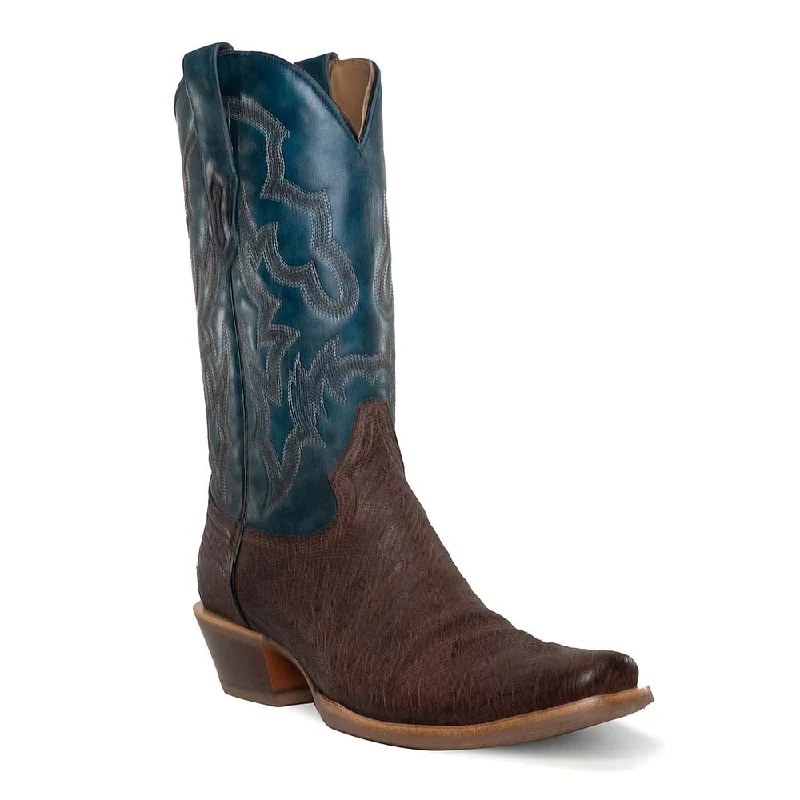 Boots plaid print-Corral Men's Western Toe Brown & Navy Ostrich Horseman Boots