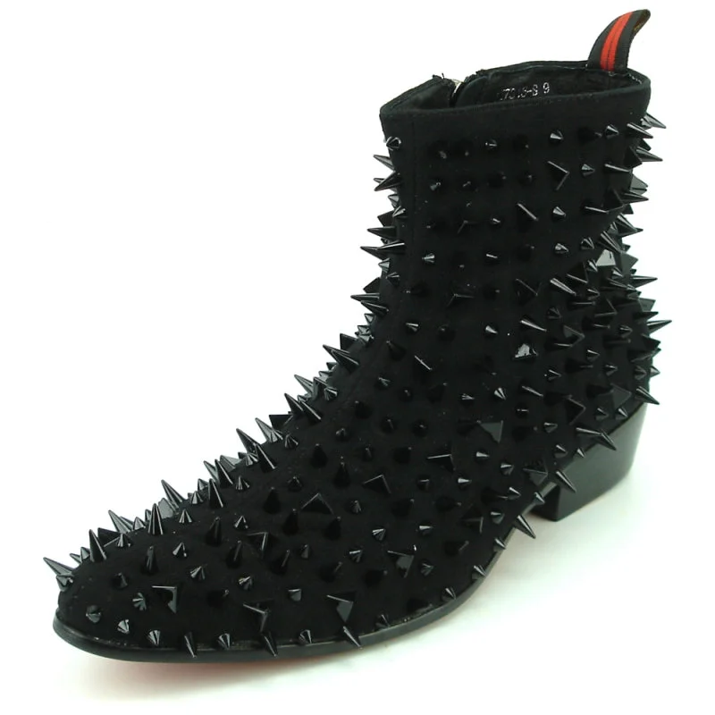 Boots heritage chic-Fiesso FI-7316-S Black Suede Black Spikes Boots