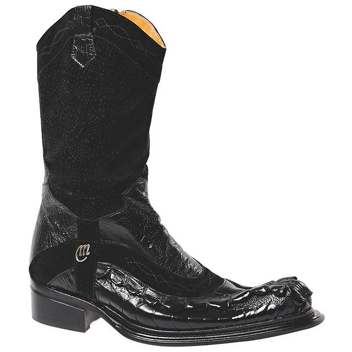 Boots chic design-Mauri Masterpiece 44172 Black Genuine Ostrich Leg/Hornback Crocodile Tail/Suede Boots