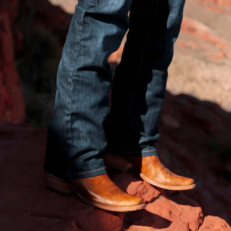 Boots cold weather-Corral Men's Horseman Toe Sand & Navy Blue Embroidered Boots