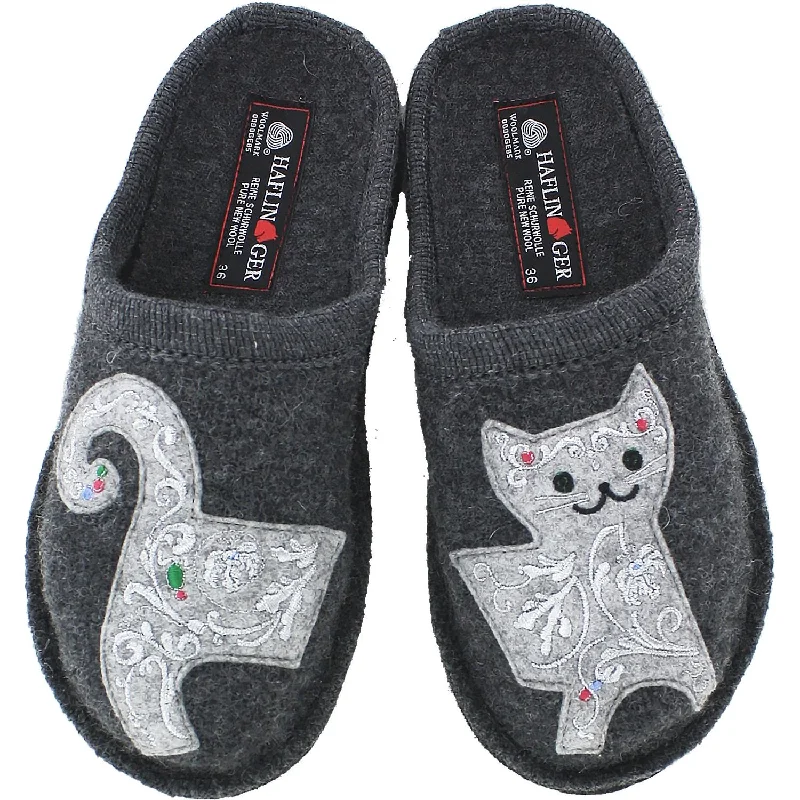 Mass-Produced Slippers-Cozy slippers for lazy afternoons indoors-Women's Haflinger Lizzy Cat Grey Wool