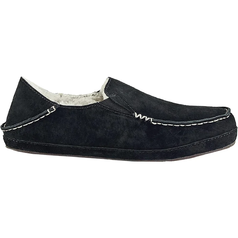 Closed-Toe Slippers-Soft slippers for extra warmth indoors-Women's OluKai Nohea Slipper Black Nubuck