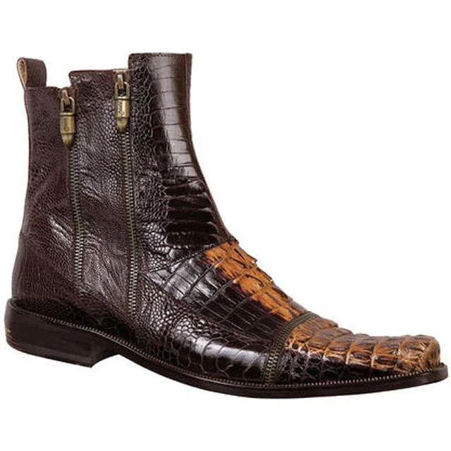 Boots fruit pattern-Mauri 2230 Cosmo Dark Brown/Gold Genuine Hornback Crocodile/Ostrich Leg Leather Boots