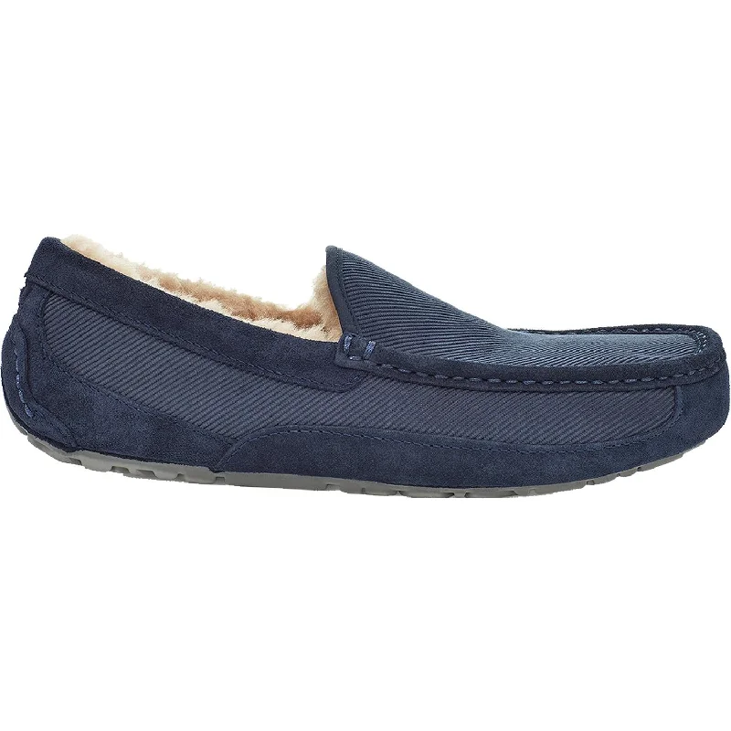 Heeled Slippers-Cozy slippers for warm evenings indoors-Men's UGG Ascot Corduroy Dark Sapphire Corduroy