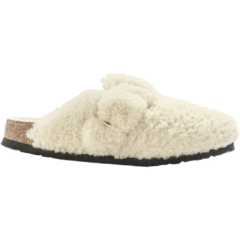 slip-on clogs for all-day comfort-Women's Birkenstock Boston Big Buckle Teddy Eggshell Shearling