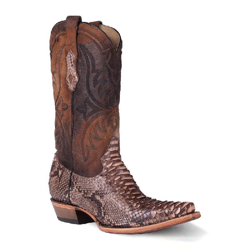 Boots near me-Corral Men's Western Brown Python & Lamb Boots