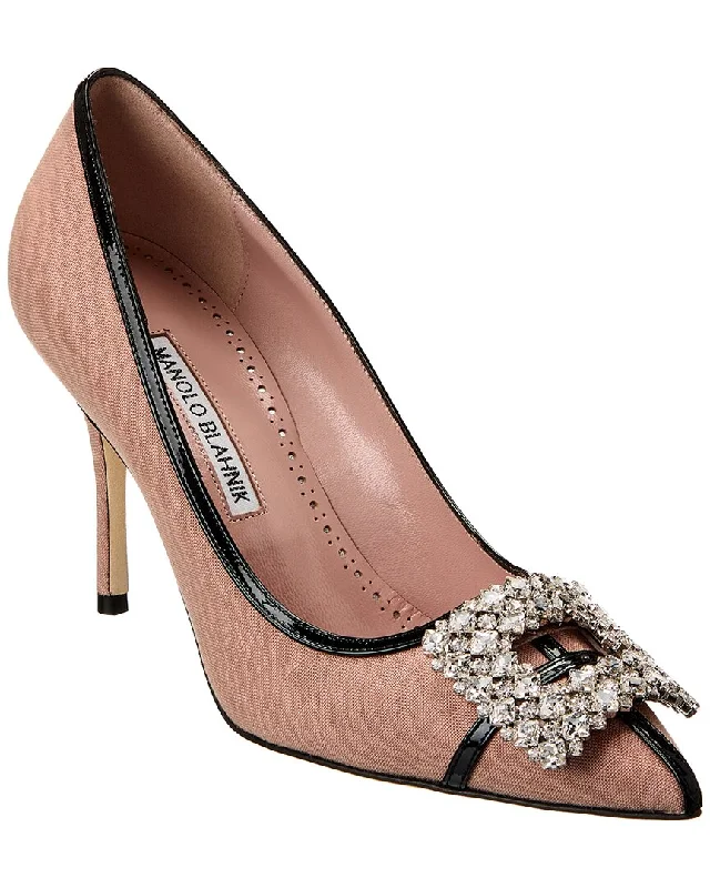 Manolo Blahnik Tuberian 90 Linen & Leather Pump