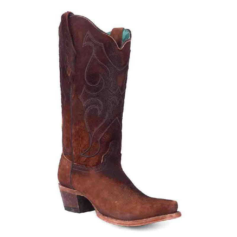 Boots polished finish-Corral Women's Western Brown Lamb Leather Embroidery Boots