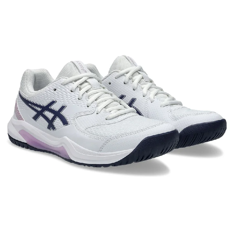 Women`s GEL-Dedicate 8 Tennis Shoes White and Indigo Fog