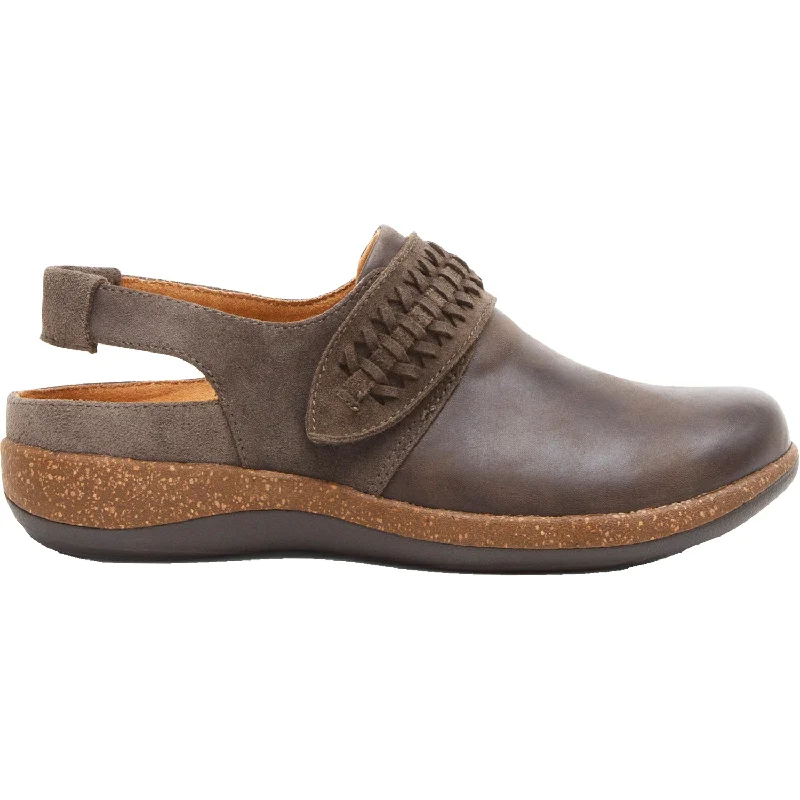 clogs for easy slip-on-Women's Aetrex Leni Iron Leather/Nubuck