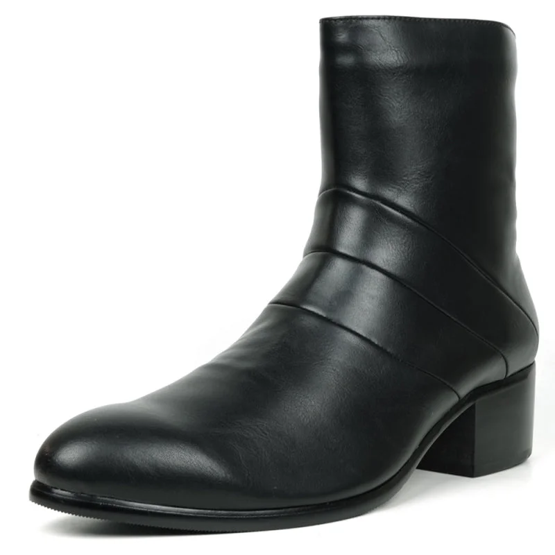 Boots rest day-Fiesso FI-7540 Black Boot High Heel with Zipper Boots