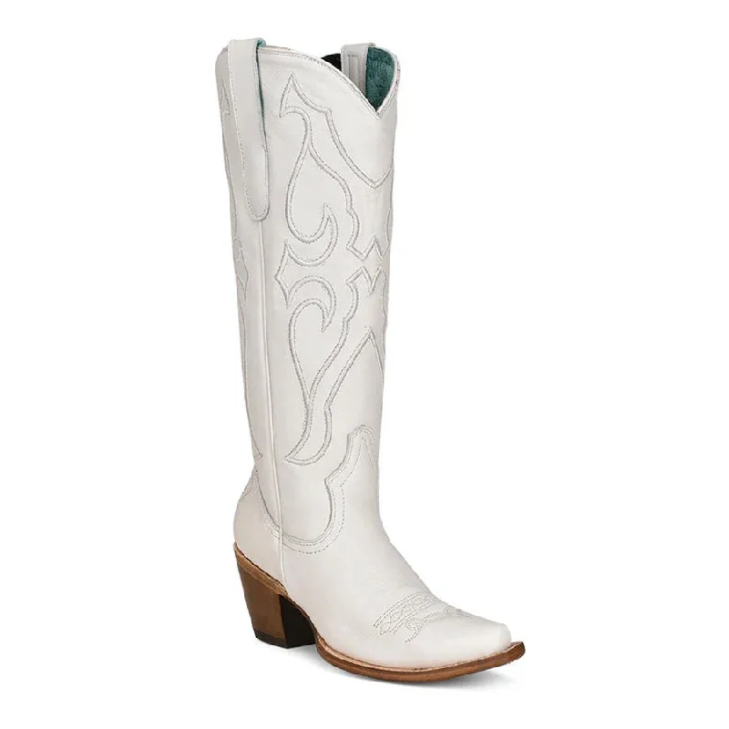 Boots camping gear-Corral Pure White Inlay & Pullup Strap Snip Toe Western Boots