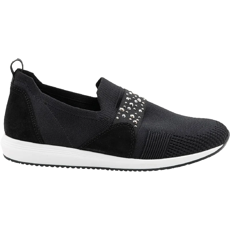 Casual Shoes with short trips-Casual-shoes-for-spring-fun-Women's Ara Lynn Black Wovenstretch Fabric/Suede