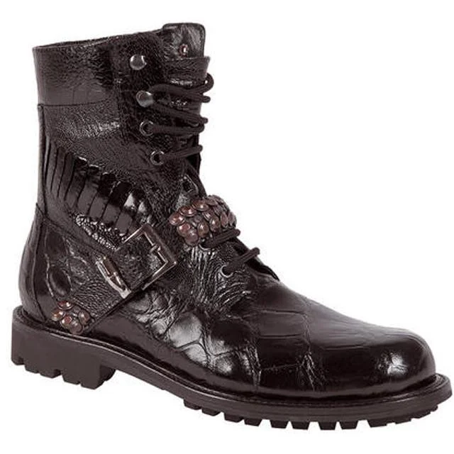 Boots restaurant step-Mauri 2843 Odissey Black Genuine Alligator/Ostrich Leg Nappa Leather Boots