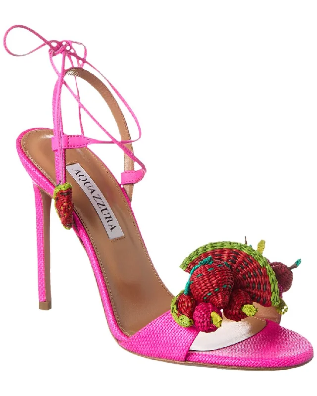 Muted Sandals-Comfortable sandals with perfect fit-Aquazzura Strawberry Punch 105 Raffia & Leather Sandal